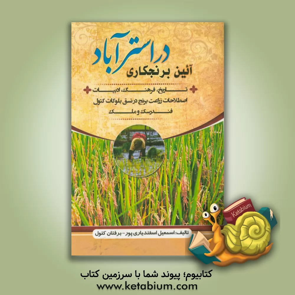 کتاب آئین برنجکاری در استراباد (تاریخ، فرهنگ، ادبیات، اصطلاحات زراعت برنج در نسق بلوکات کتول، فندرسک و ملک) اثر اسمعیل اسفندیاری‌پور